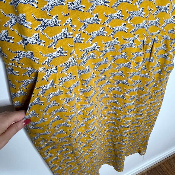 Boden Phoebe Short Sleeve Dress Womens 12 Long Mustard Yellow Cheetah Cat Print - Picture 7 of 10